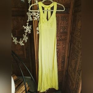 Vintage Satiny Yellow 70s Maxi Dress Gown Modern XS How to Lose a Guy in 10 Days